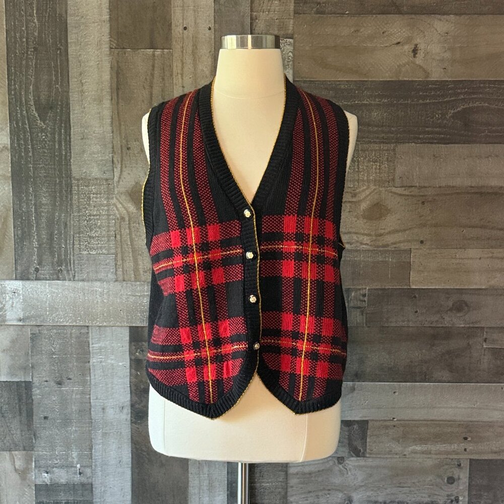 Maggie McNaughton vintage plaid sweater vest Xlarge Christmas holiday party - Picture 5 of 10